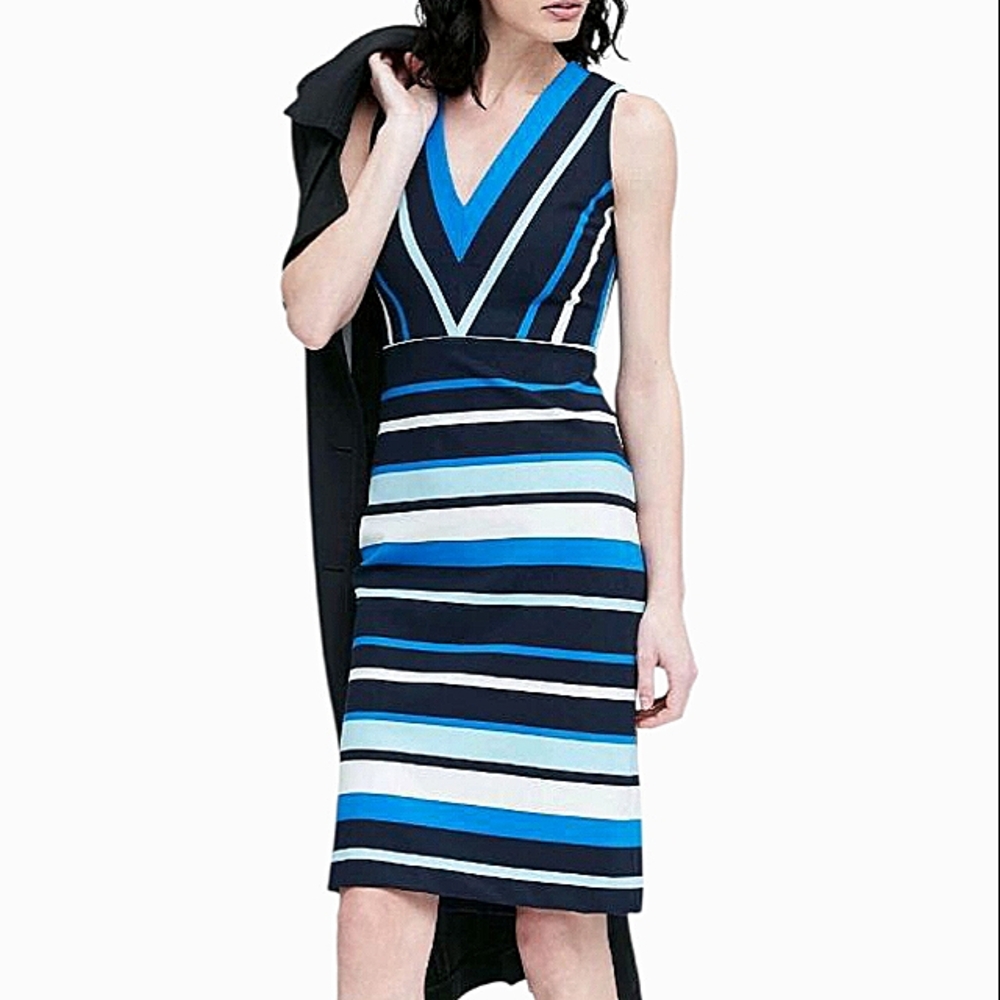 Banana Republic Knit Ponte Blue Stripe Sheath Dress Women's Sz 6